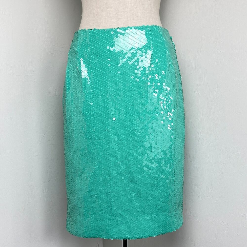 Chetta B Sequin Pencil Skirt Size 10 Mint Green Vintage Retro Glam Statement 80s